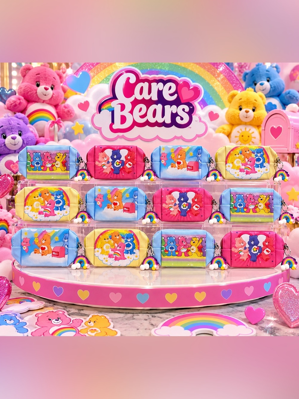 12 Care Bears Mini Bag Keychain-All New! Bulk!